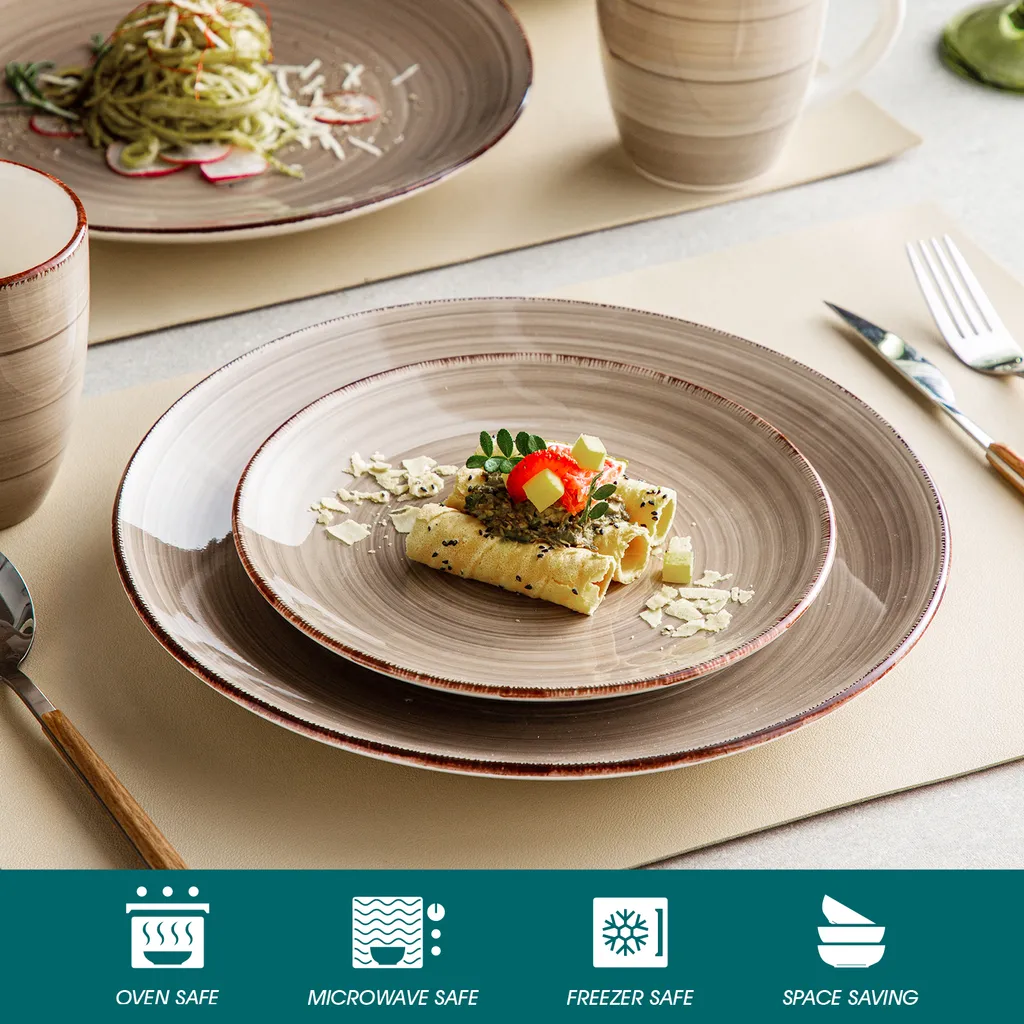 Vancasso Bella Steinzeug Kombiservice, 16 Teilig Geschirrset Für 4 Personen, Mit Je 4 Dessertteller, Speiseteller, Müslischalen, Kaffeebecher, Schokolade – Bild 3