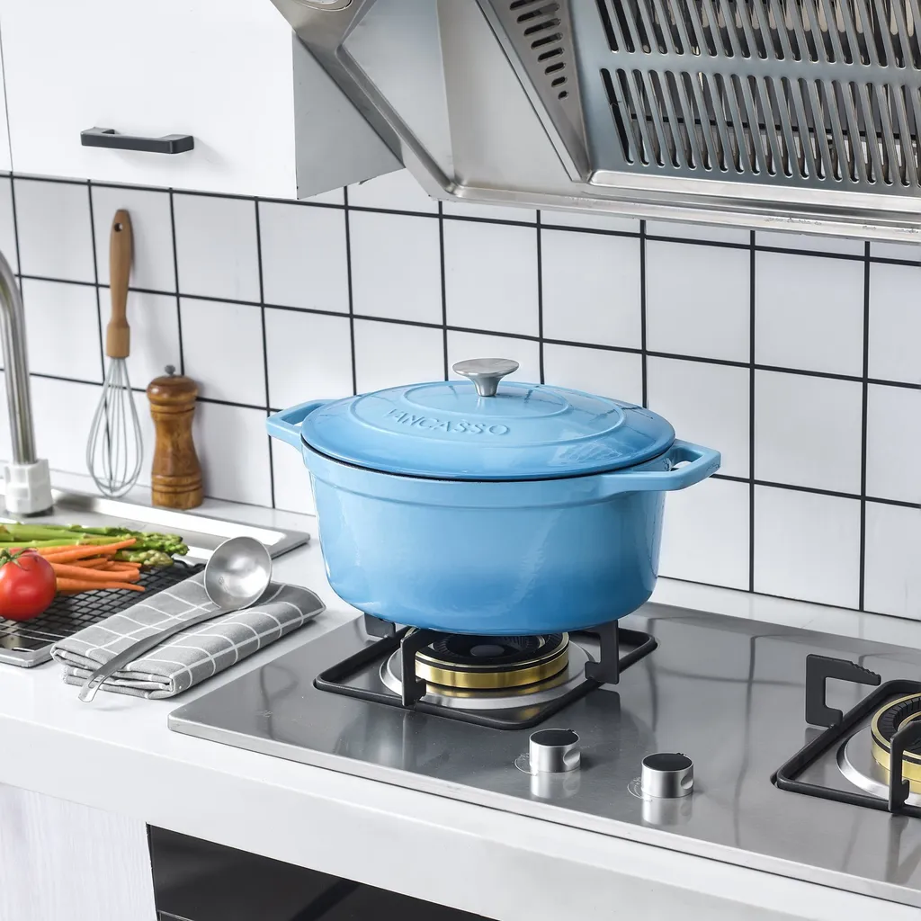 Vancasso Gusseisen Topf, Bräter Mit Deckel, Bratpfanne 6L Ø 30cm Emaillie Schmortopf, 13cm Niedrige Höhe Kasserolle Für Alle Herdarten Und Induktion – Bild 6