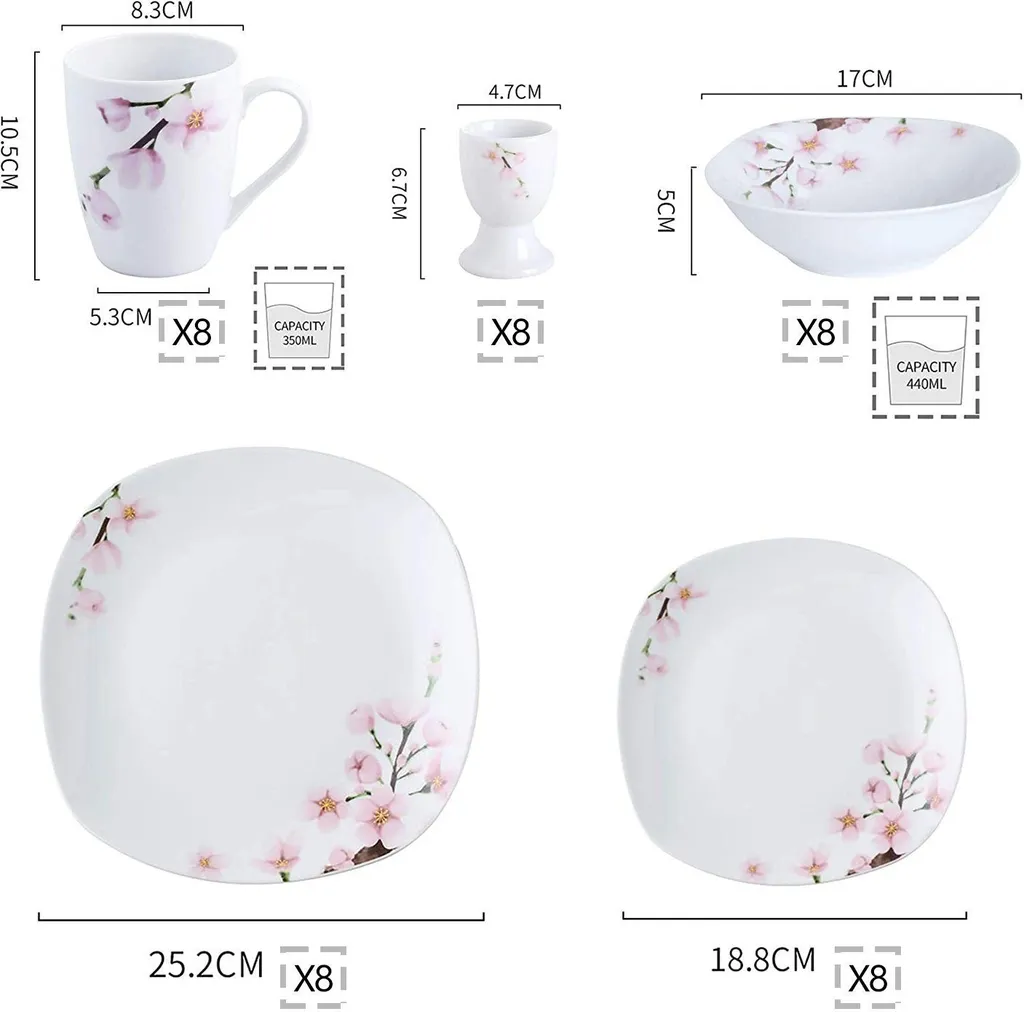 VEWEET Porzellan Kombiservice 'Annie', 40 Teilig Geschirrservice Für 8 Personen, Frühstückservice Mit Je 8 Eierbecher, Kaffeebecher 350 Ml, Müslischalen, Dessertteller Und Flachteller – Bild 2