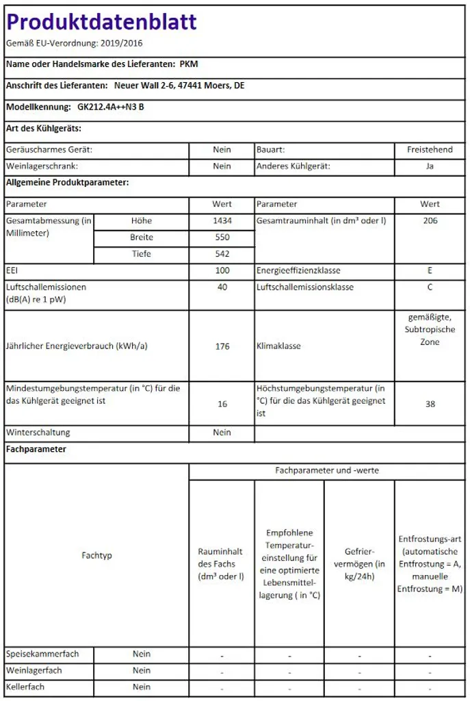 PKM Kühl-Gefrierkombination Kühlschrank GK 212.4 N3 B Schwarz 206 L 4**** – Bild 6