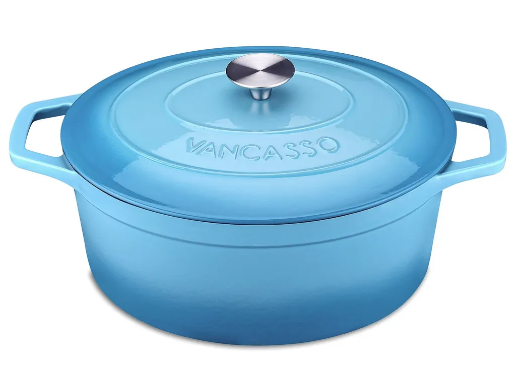 Vancasso Gusseisen Topf, Bräter Mit Deckel, Bratpfanne 6L Ø 30cm Emaillie Schmortopf, 13cm Niedrige Höhe Kasserolle Für Alle Herdarten Und Induktion