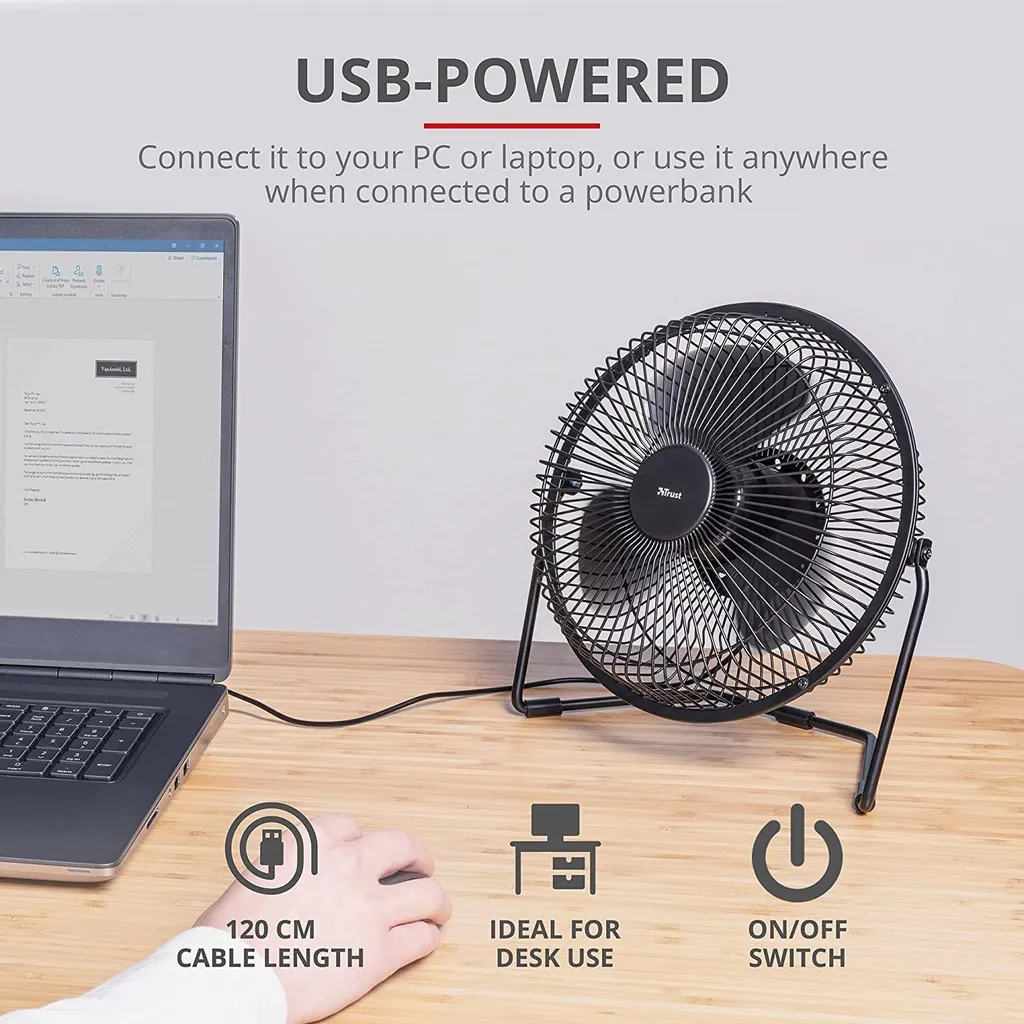 Trust Blaze USB-Kühllüfter, Einstellbare Geschwindigkeit, 120 Cm Kabel - Schwarz – Bild 4