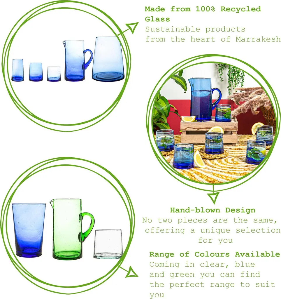 Nicola Spring 6 Stück Merzouga Recycled Longdrinkgläser Set - Trinkglas - 320ml - Blau – Bild 2