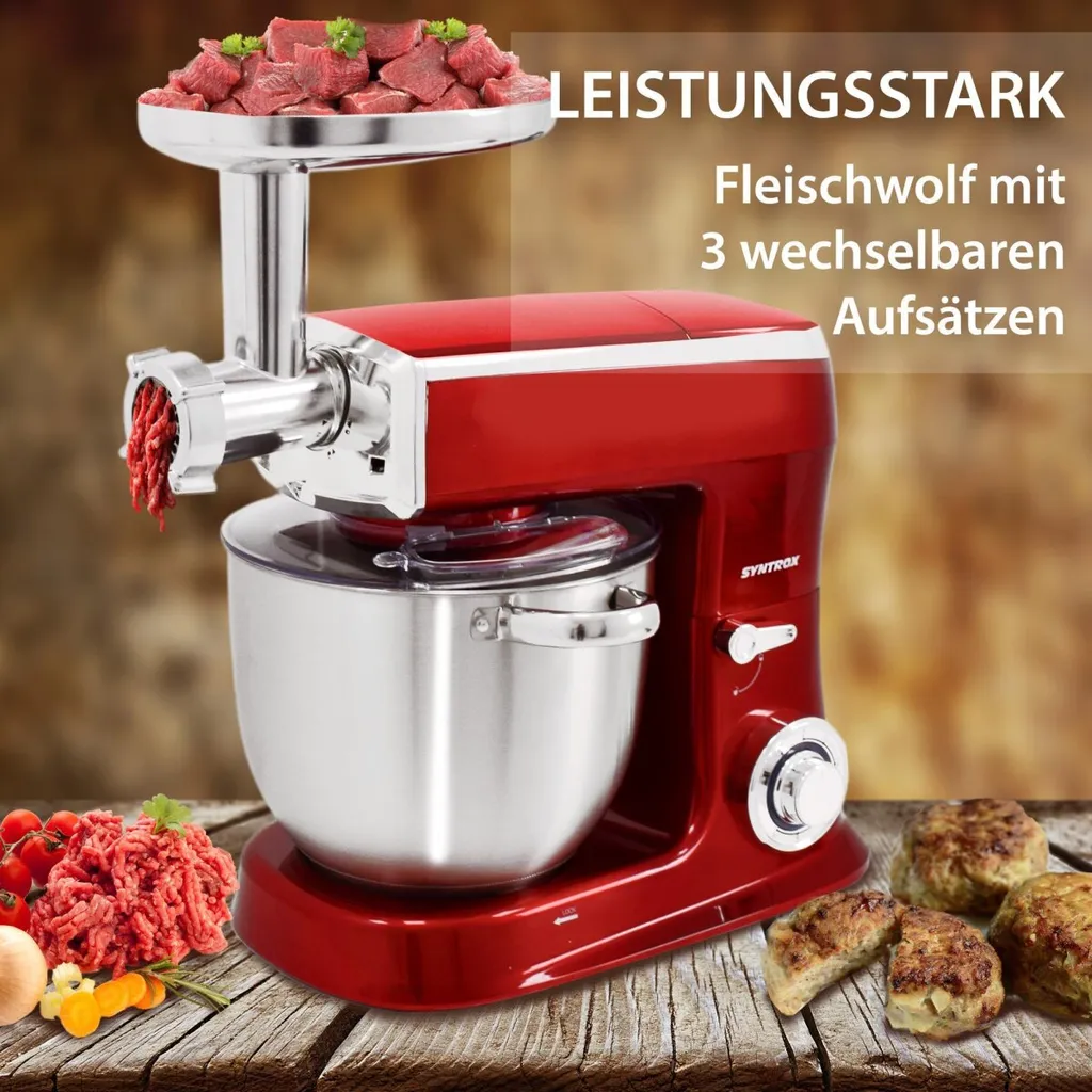 Syntrox Küchenmaschine Knetmaschine Mit Fleischwolf Und Mixer - Rot – Bild 5