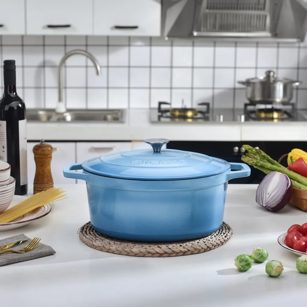 Vancasso Gusseisen Topf, Bräter Mit Deckel, Bratpfanne 6L Ø 30cm Emaillie Schmortopf, 13cm Niedrige Höhe Kasserolle Für Alle Herdarten Und Induktion – Bild 7