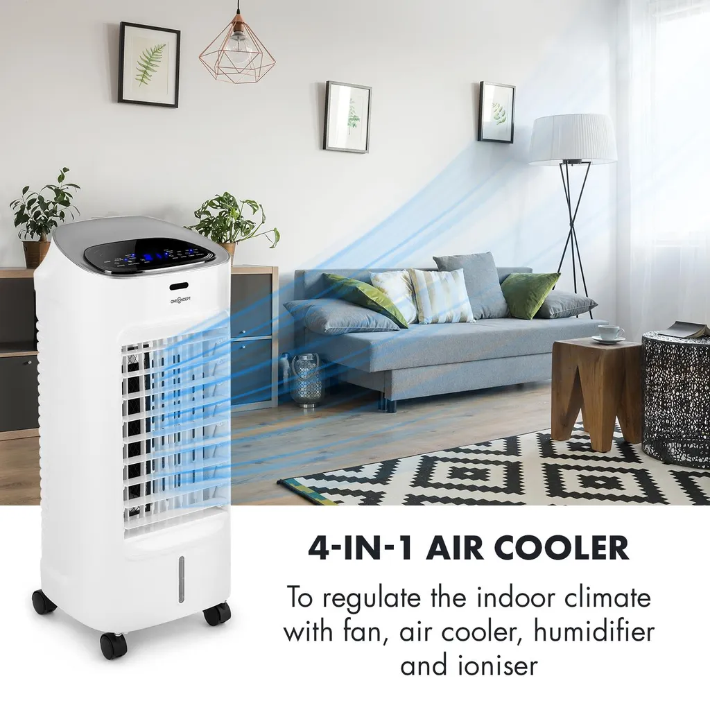 OneConcept Coolster 4-in-1 Klimagerät - Luftkühler, Ventilator, Ionisator Und Luftbefeuchter , 320 M³/h Luftstrom , Zuschaltbarer Oszillation , Abschalt-Timer Bis 9 H , Touch-Bedienung , Weiß – Bild 3