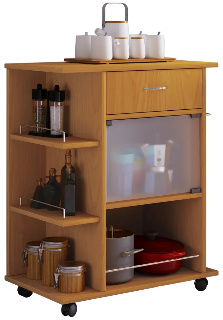 VCM Holz Küchenwagen Servierwagen Rollwagen Ablage Rollbar Rollen Schublade Pocis Buche – Bild 4