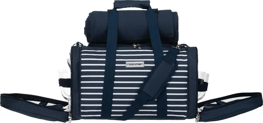 Anndora Picknick Kühltasche + Decke + Zubehör - Blau Weiß Gestreift - Blau – Bild 5