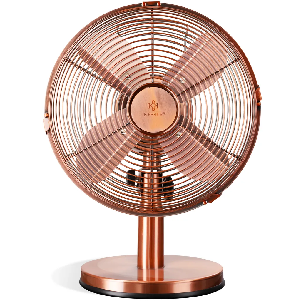 KESSER® - Tischventilator Design Retro Voll-Metallgehäuse 80° Oszillation - Leise Ventilator Mit 3 Geschwindigkeitsstufen - Zuschaltbare | Windmaschine | Neigungswinkel Ca. 40° Metall, Farbe:Kupfer – Bild 3