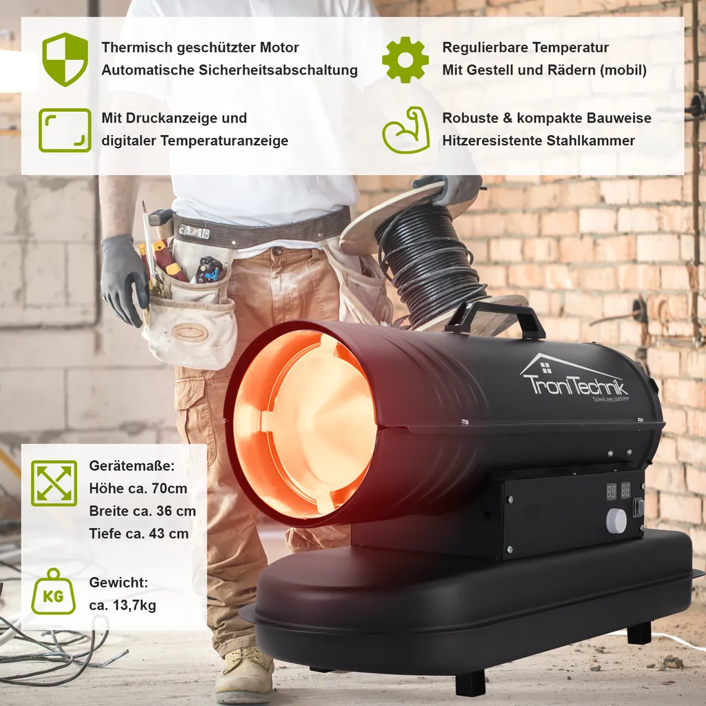 TroniTechnik TT-HK-241 Heizkanone Dieselkanone Heizlüfter 20kW Mit Tragegriff – Bild 4