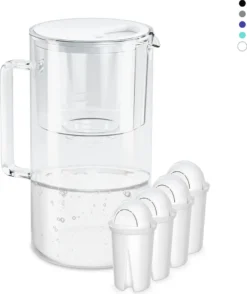 Glas Wasserfilter Wessper 2,5 L Mit 4 Filterkartuschen, Kompatibel Mit Brita Classic -weiß