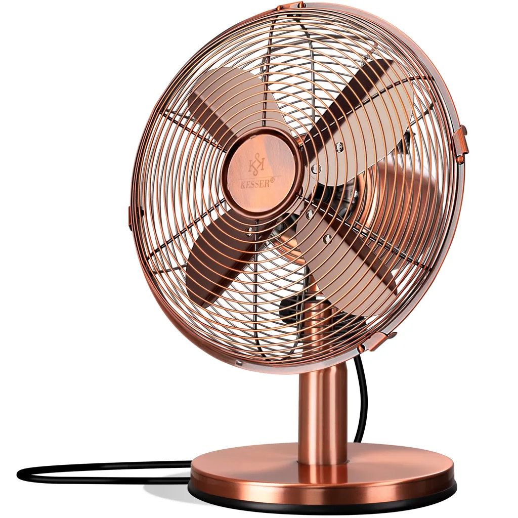 KESSER® - Tischventilator Design Retro Voll-Metallgehäuse 80° Oszillation - Leise Ventilator Mit 3 Geschwindigkeitsstufen - Zuschaltbare | Windmaschine | Neigungswinkel Ca. 40° Metall, Farbe:Kupfer – Bild 6