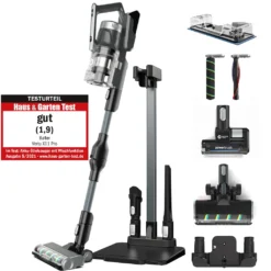 BALTER VERTU X11 PRO Kabelloser Akku Staubsauger Mit Wischfunktion, ALL-IN-ONE Akku- & Handstaubsauger, 350W Hohe Saugleistung, Bis Zu 50 Minuten Laufzeit, Beutellos, FLEX-Gelenk, LED-Düse, Tierhaar Geeignet