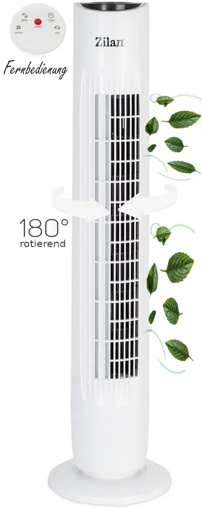 Zilan Turmventilator | 3 Stufen | 2 Modi | 7,5h Timer | Fernbedienung | Oszillierend |