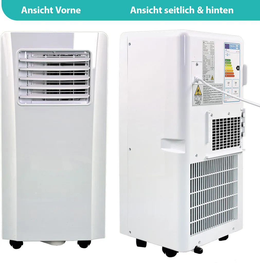 JUNG AIR TV05 Mobiles Klimagerät Mit Fernbedienung + Abluft-Schlauch - 3,2 KW/11000 BTU - STROMSPAREND, GERÄUSCHARM -100m³ Raum Kühlung, Klimaanlage Mobil Leise, Weiß – Bild 7