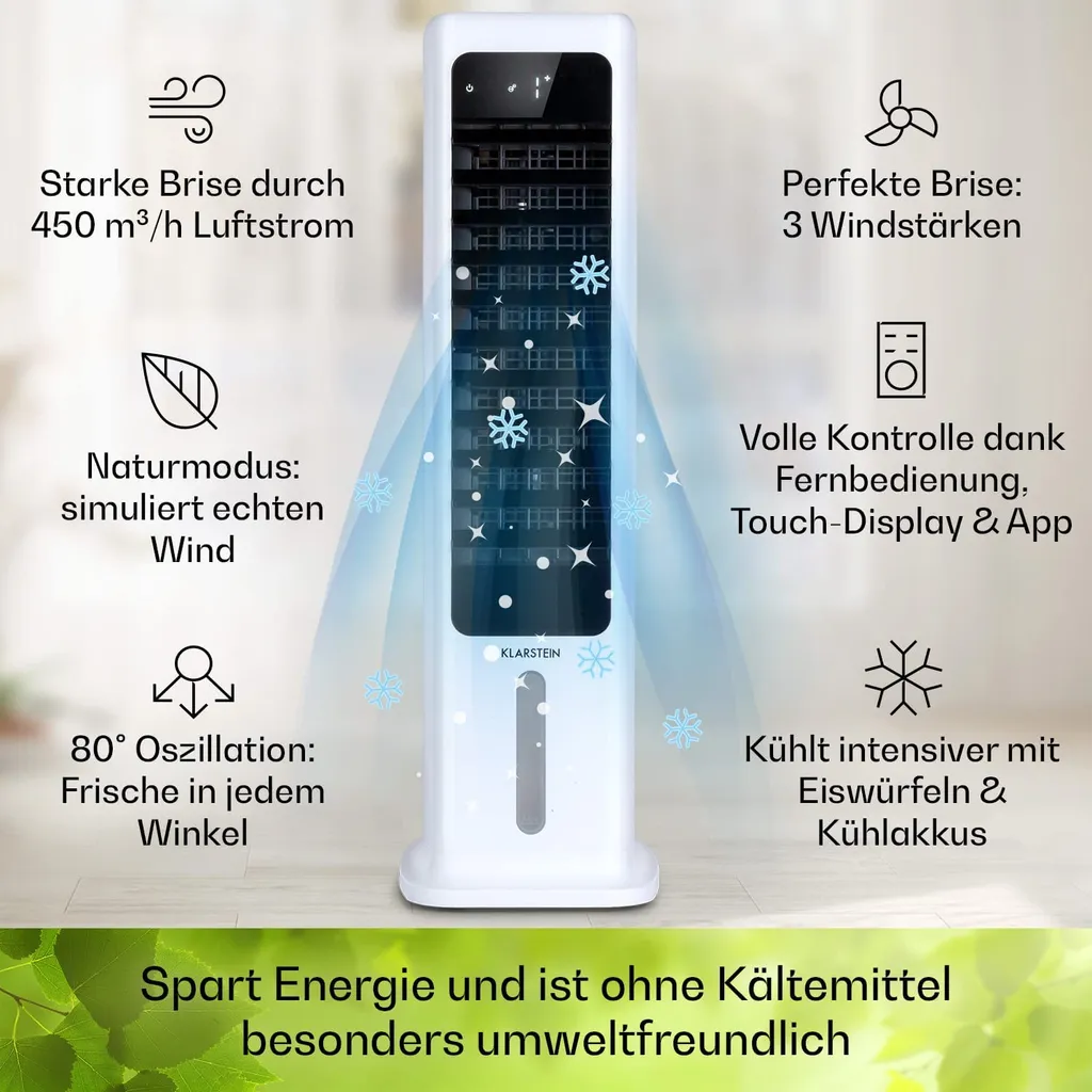 Klarstein Mobiles Klimagerät Ohne Abluftschlauch - 360° Luftkühler Mit Wasser Ventilator Luftbefeuchter Luftreiniger Funktion - App-Steuerung - 6L Wassertank - Klimaanlage Mobil Mit Fernbedienung – Bild 3