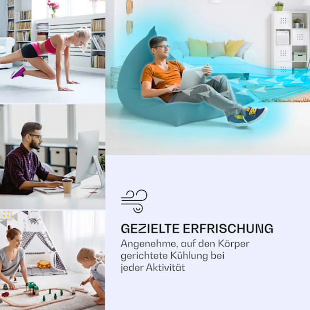 Klarstein Skyscaper Ice Smart Klimaanlage 4-in-1: Luftkühler, Ventilator, Luftbefeuchter & Ionisation - WiFi - 6 L Wassertank - Oszillation - 30 W - 210 M³/h - Timer - Klimagerät Ohne Abluftschlauch - Mobiles Klimagerät – Bild 5