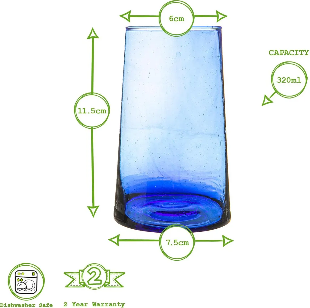 Nicola Spring 6 Stück Merzouga Recycled Longdrinkgläser Set - Trinkglas - 320ml - Blau – Bild 3