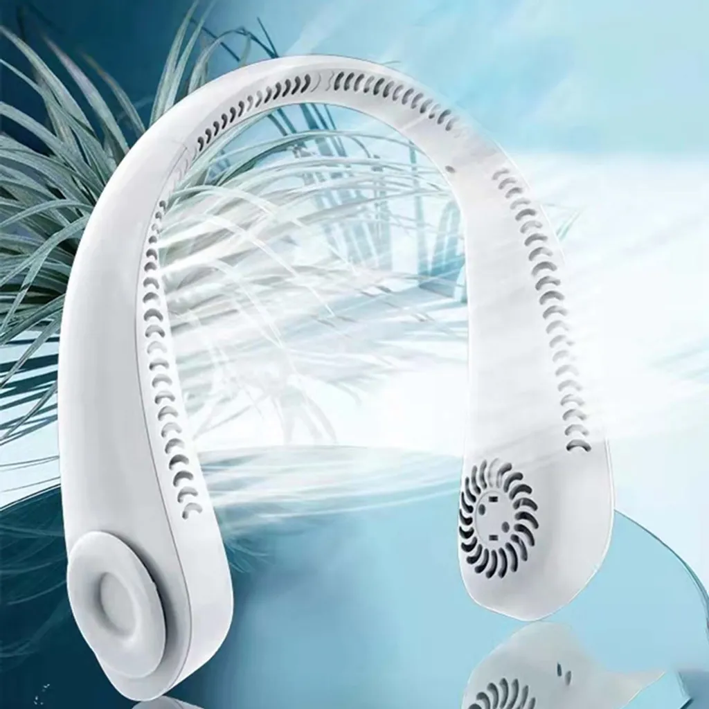 Flexibler Halsventilator, Leiser Blattloser Sportventilator, USB Drehbarer Nackenkühler Zum Aufhängen Für Outdoor Sportarten, Weiß – Bild 2