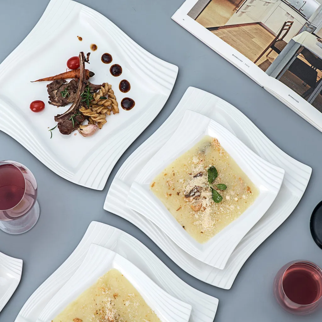 MALACASA, Serie Amparo, Porzellan Tafelservice 24 Tlg. Kombiservice 12 Speiseteller Und 12 Suppenteller Für 12 Personen – Bild 5