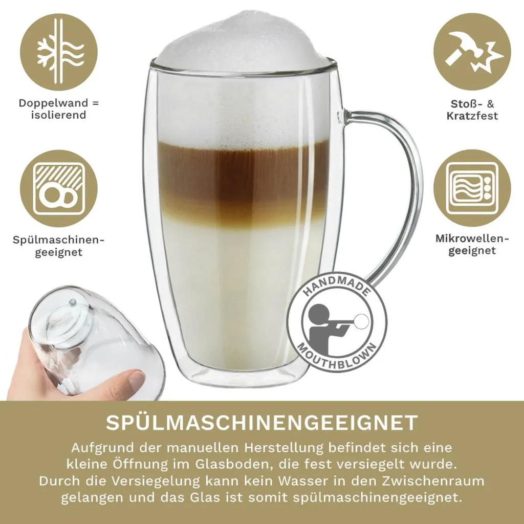 Thermoglas Mit Henkel „DG-SHH“ 400 Ml,4er Set – Bild 3