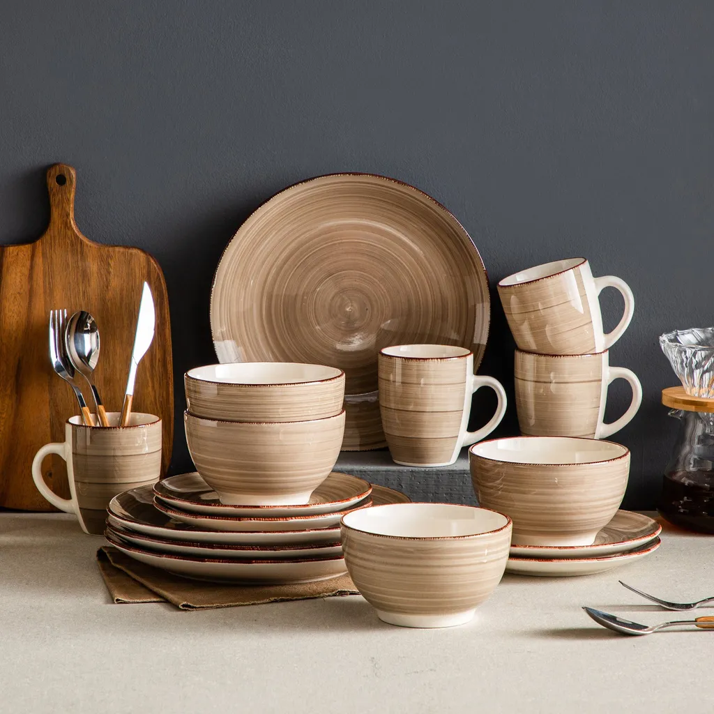 Vancasso Bella Steinzeug Kombiservice, 16 Teilig Geschirrset Für 4 Personen, Mit Je 4 Dessertteller, Speiseteller, Müslischalen, Kaffeebecher, Schokolade – Bild 7