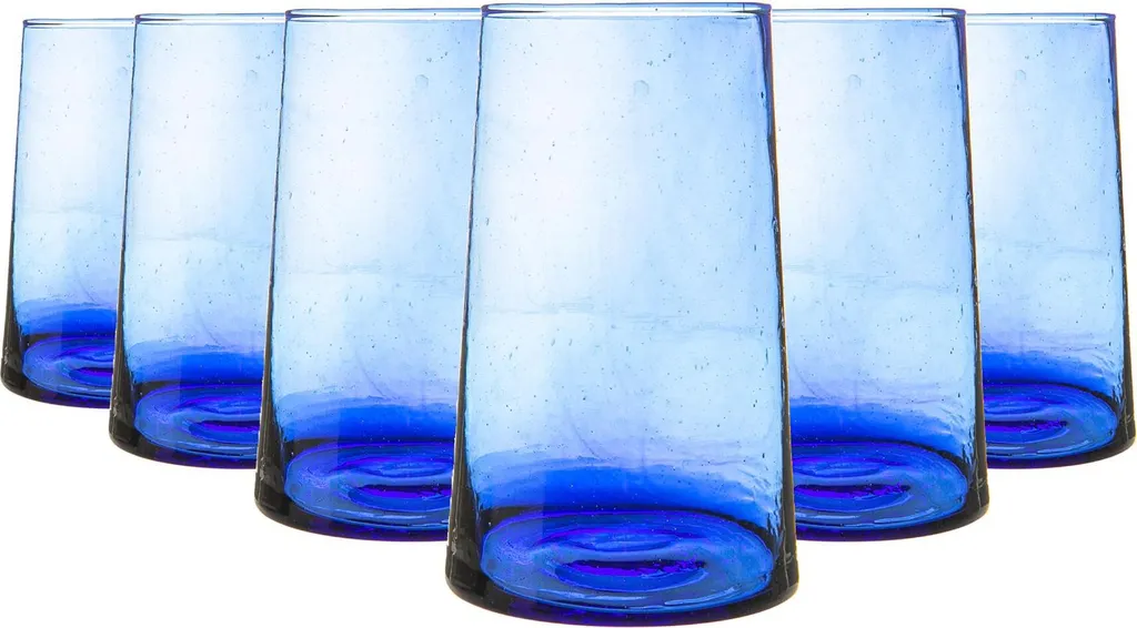 Nicola Spring 6 Stück Merzouga Recycled Longdrinkgläser Set - Trinkglas - 320ml - Blau