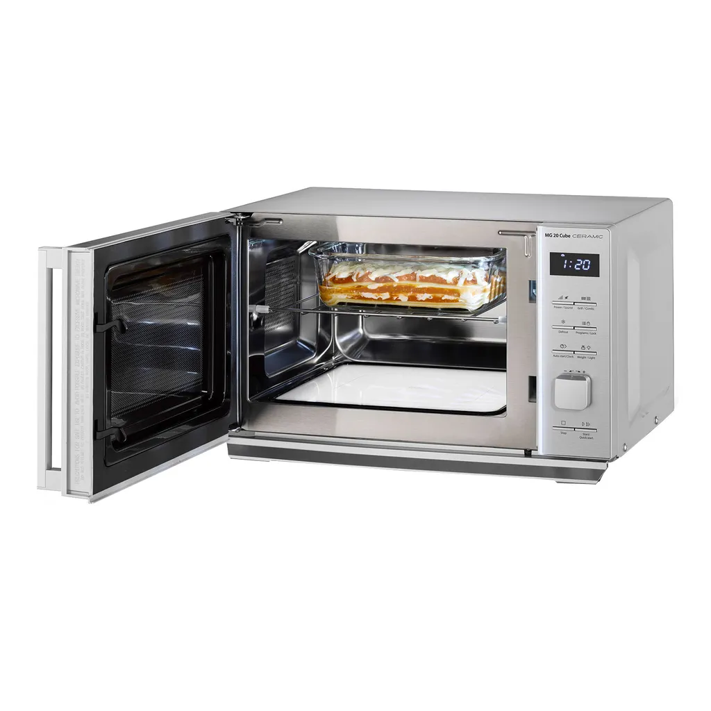 Caso MG 20 Cube Ceramic Design Mikrowelle Grill 800-1000W LED-Display Silber – Bild 7