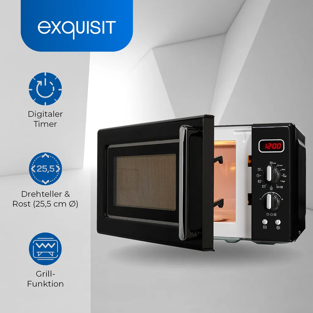 Exquisit Mikrowelle RMW720-3GDIG Schwarz | 20 Liter Nutzinhalt | 700 Watt | Schwarz – Bild 2