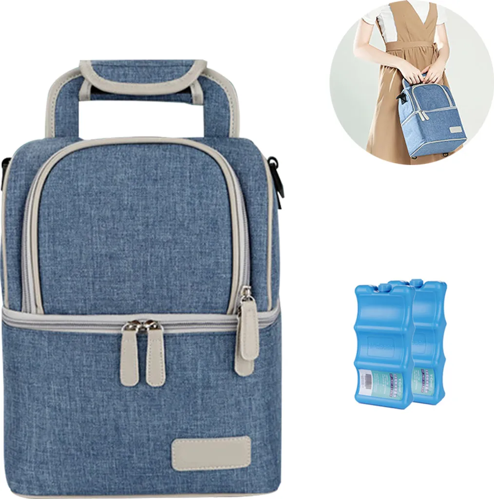 Muttermilch-Kühltasche Mit Kühlakkus, Doppellagig, Passend Für 3 Flaschen, Bis Zu 255 Ml, Für Stillen, Muttermilch, Pumpbeutel, Rucksack ,Denim Blue
