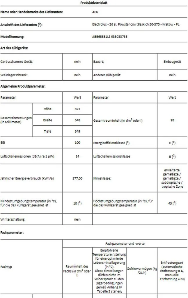 AEG - ABB688E1LS - Einbau-Gefrierschrank - Schlepptürtechnik – Bild 4
