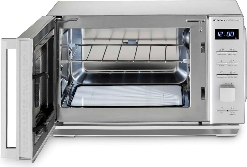 Caso MG 20 Cube Ceramic Design Mikrowelle Grill 800-1000W LED-Display Silber – Bild 4