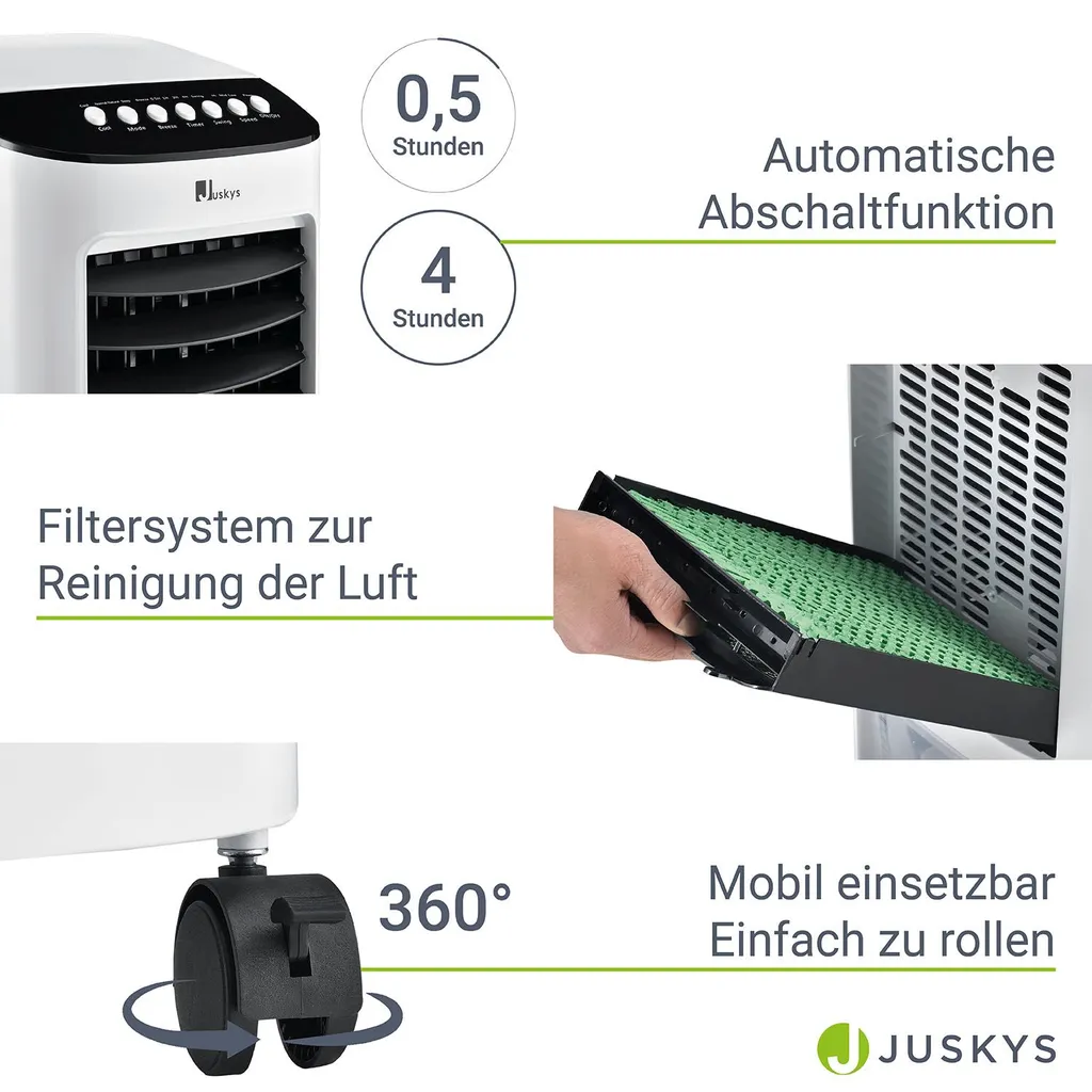 Juskys Mobile Klimaanlage Mit Fernbedienung, Schwingfunktion & Timer – Klimagerät 65 Watt 76 Cm – Luftkühler 3 Geschwindigkeiten – Weiß – Bild 5