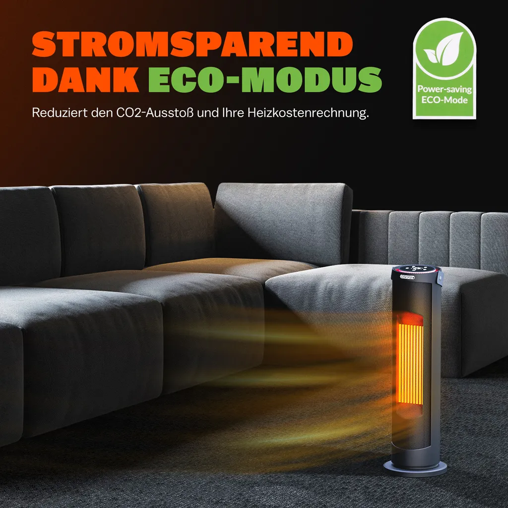 Monzana Keramik Heizlüfter 2000W 4 Betriebsmodi 15-35°C Energiesparend 70° Oszillation Timer Leise Fernbedienung Elektroheizung Heizstrahler, Farbe:schwarz – Bild 7