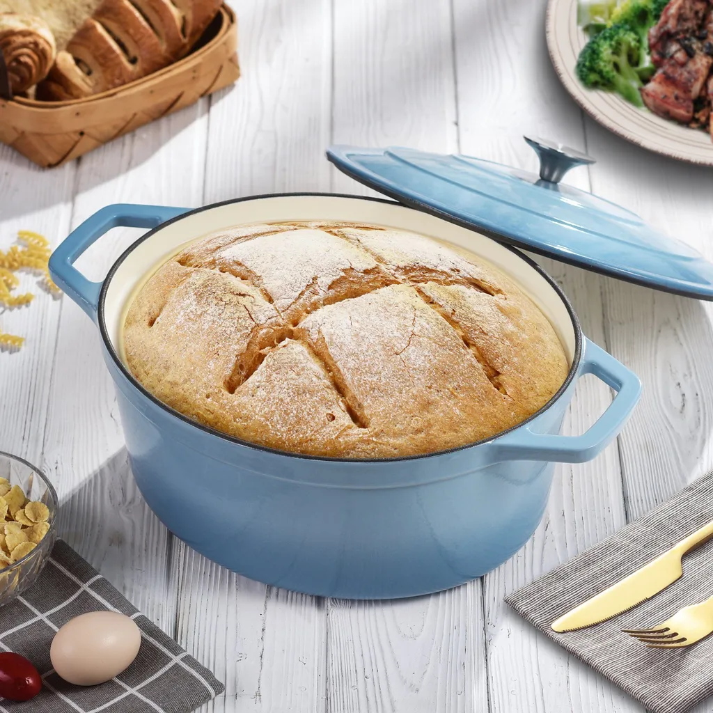 Vancasso Gusseisen Topf, Bräter Mit Deckel, Bratpfanne 6L Ø 30cm Emaillie Schmortopf, 13cm Niedrige Höhe Kasserolle Für Alle Herdarten Und Induktion – Bild 4