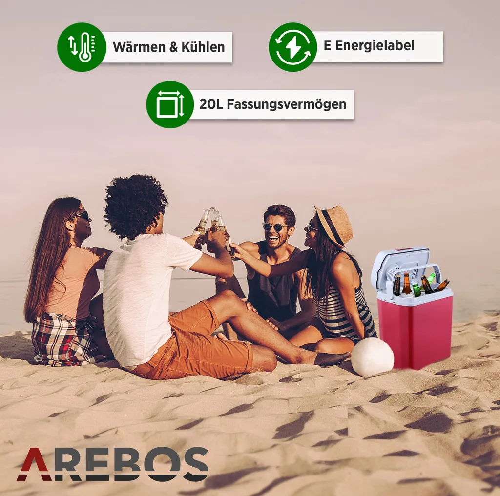 AREBOS 20 Liter Kühlbox Elektrisch, Klein, Zum Kühlen Und Warmhalten, Mit ECO Modus, 12/230 V Für Auto Und Steckdose, Kühltasche, Isoliertasche – Bild 4