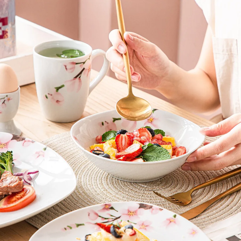 VEWEET Porzellan Kombiservice 'Annie', 40 Teilig Geschirrservice Für 8 Personen, Frühstückservice Mit Je 8 Eierbecher, Kaffeebecher 350 Ml, Müslischalen, Dessertteller Und Flachteller – Bild 5