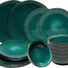 Tafelservice - Blaugrün - Keramik - Für 6 Personen - Mit Prägung