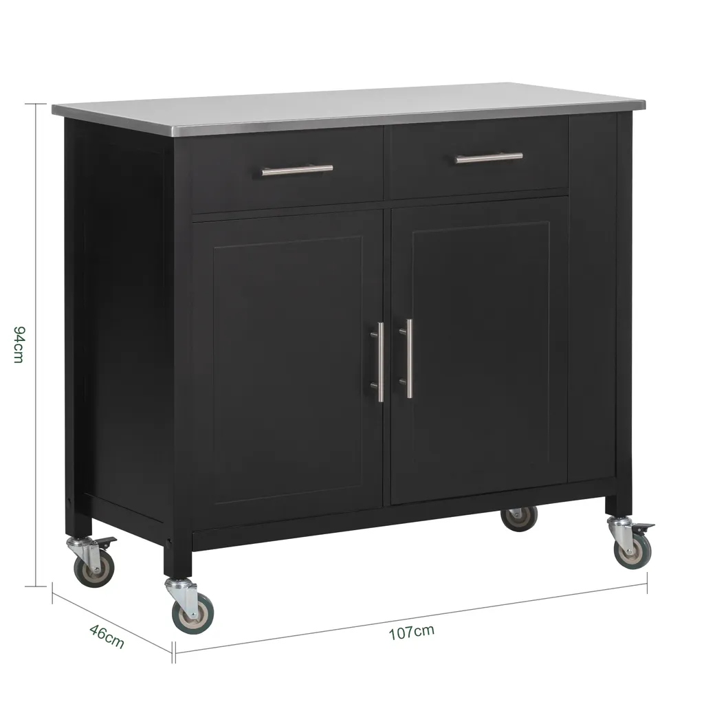 SoBuy FKW108-SCH Design Küchenwagen Mit Edelstahlplatte Kücheninsel Küchenschrank Rollwagen Sideboard Servierwagen Schwarz BHT Ca.: 107x94x46cm – Bild 5
