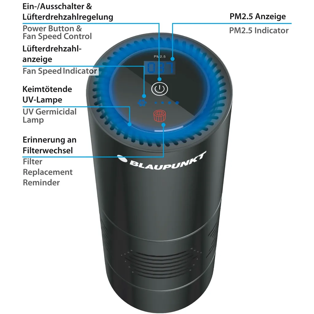 Blaupunkt AIR PURIFIER AIRPURE AP 1.1 Luftfilter Mit 3-Schicht-Filtersystem + Luftqualitätanzeige – Bild 3