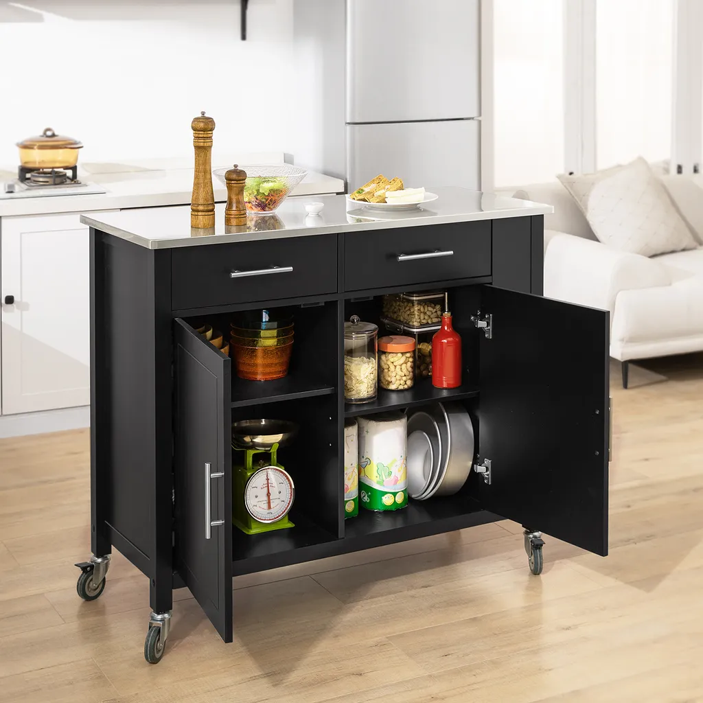SoBuy FKW108-SCH Design Küchenwagen Mit Edelstahlplatte Kücheninsel Küchenschrank Rollwagen Sideboard Servierwagen Schwarz BHT Ca.: 107x94x46cm – Bild 3