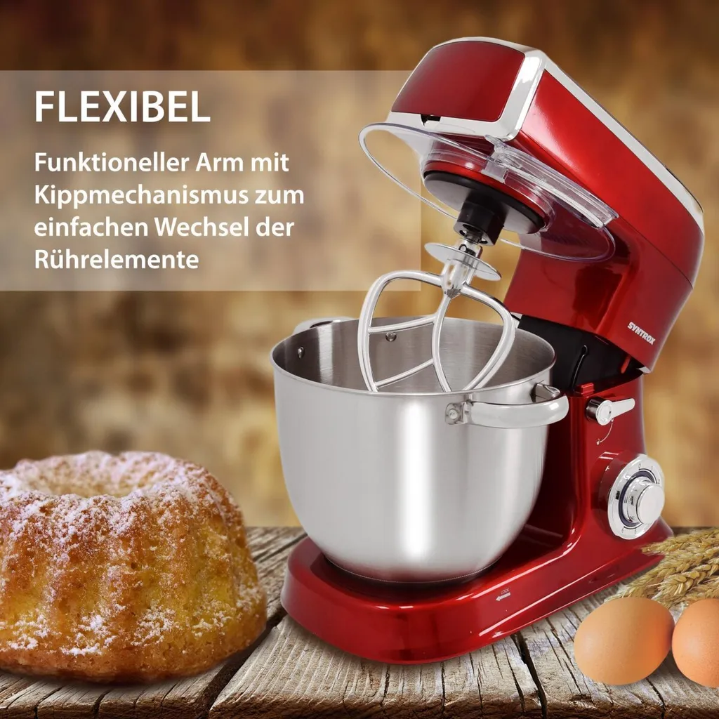 Syntrox Küchenmaschine Knetmaschine Mit Fleischwolf Und Mixer - Rot – Bild 3
