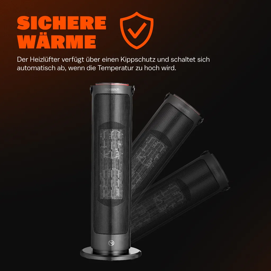Monzana Keramik Heizlüfter 2000W 4 Betriebsmodi 15-35°C Energiesparend 70° Oszillation Timer Leise Fernbedienung Elektroheizung Heizstrahler, Farbe:schwarz – Bild 5