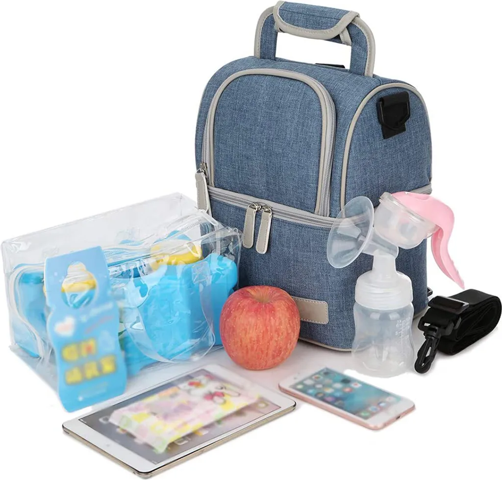 Muttermilch-Kühltasche Mit Kühlakkus, Doppellagig, Passend Für 3 Flaschen, Bis Zu 255 Ml, Für Stillen, Muttermilch, Pumpbeutel, Rucksack ,Denim Blue – Bild 8