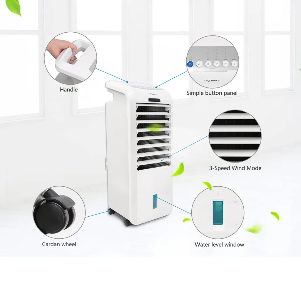Aigostar Koud - Luftkühler, Mobile Klimaanlage, Leise, Ventilator Mit Fernbedienung, 55W, 5L, 3 Geschwindigkeitsstufen, Klimagerät Ohne Abluftschlauch, Aircooler 3 In 1, Verdunstungskühlung, 7H Timer – Bild 5