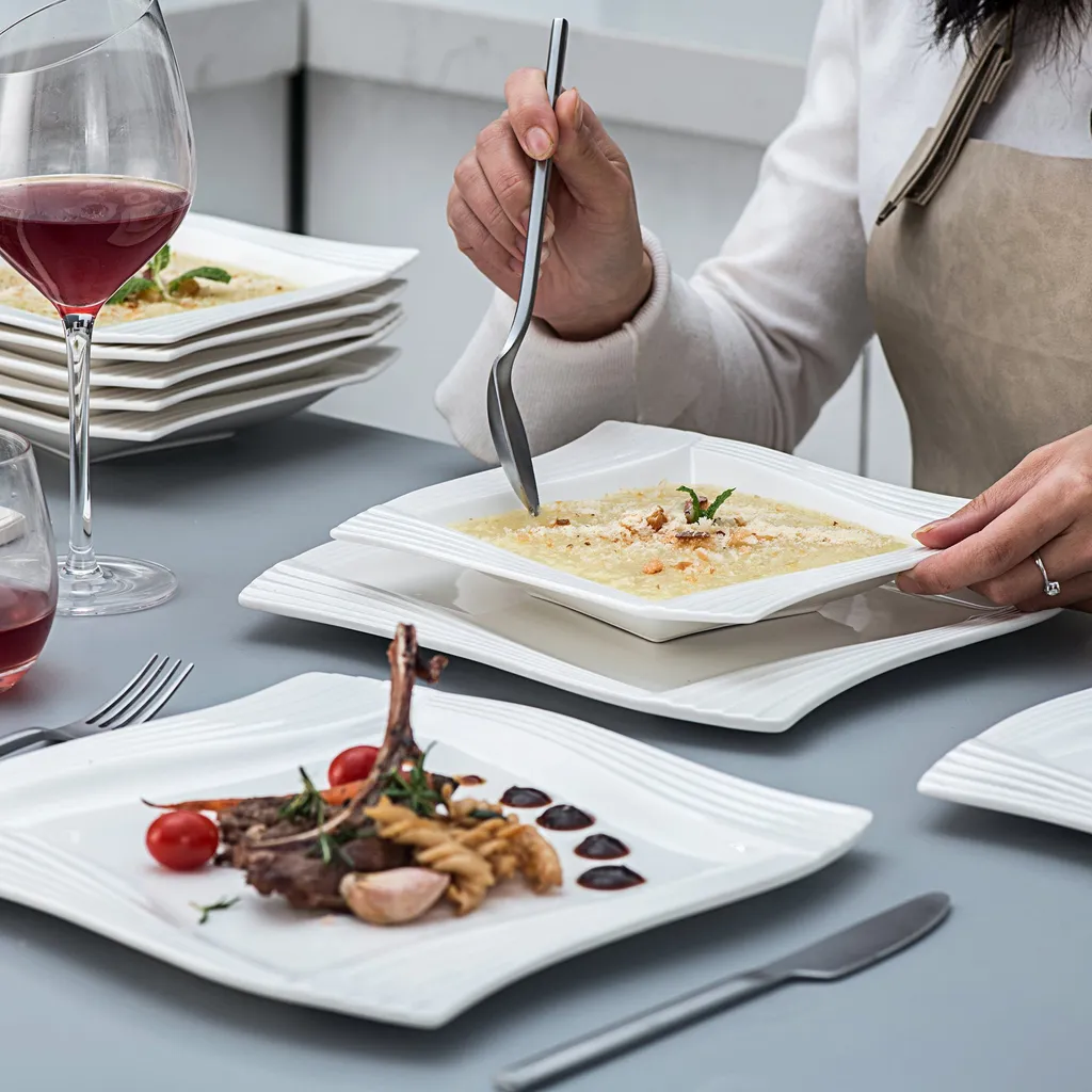 MALACASA, Serie Amparo, Porzellan Tafelservice 24 Tlg. Kombiservice 12 Speiseteller Und 12 Suppenteller Für 12 Personen – Bild 4