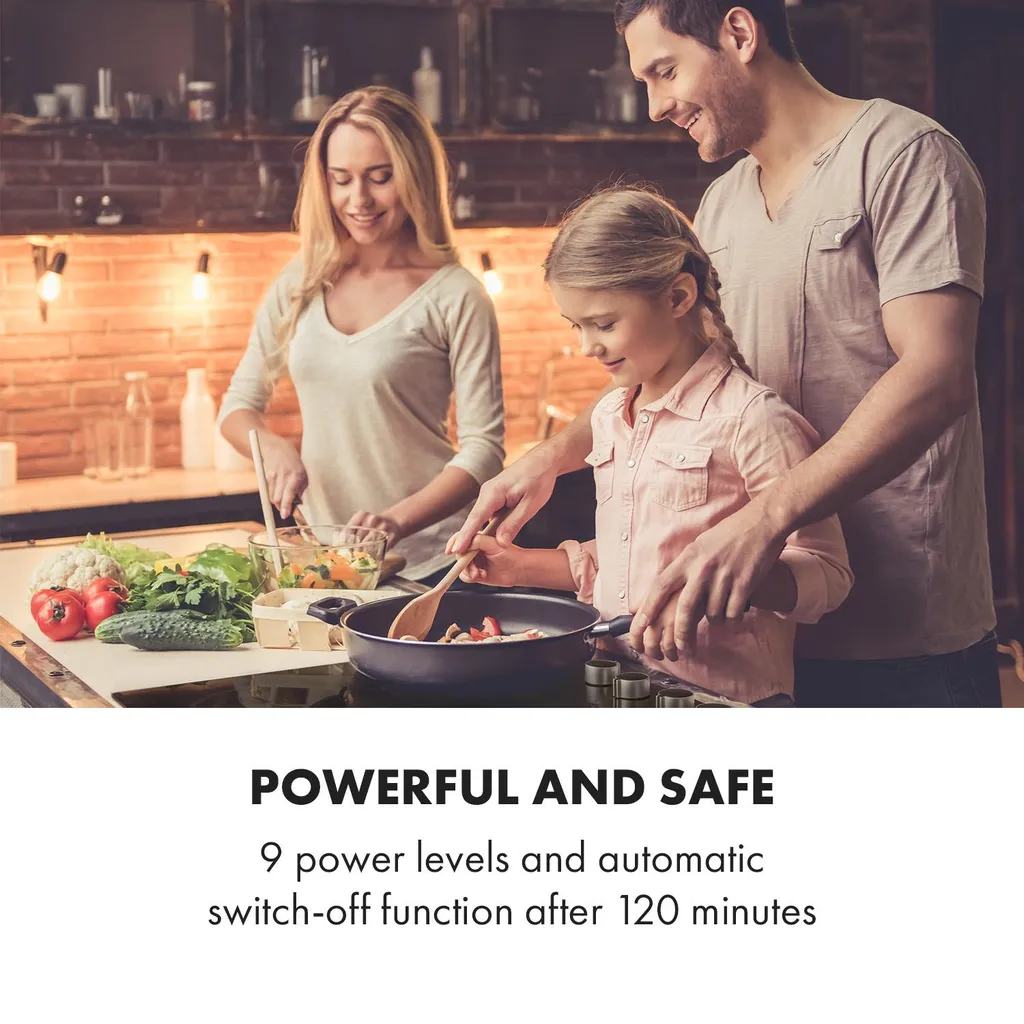 Klarstein Kochheld 4 Zonen Induktionskochfeld , Einbau-Kochfeld , 60cm , 6000 Watt , Autark , 4 Dreh-Regler , Rahmenlos , 120 Cm Kabellänge , 5-poliger-Anschluss , 9 Stufen , Abschalt-Automatik , Glas , Schwarz – Bild 5