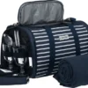 Anndora Picknick Kühltasche + Decke + Zubehör - Blau Weiß Gestreift - Blau
