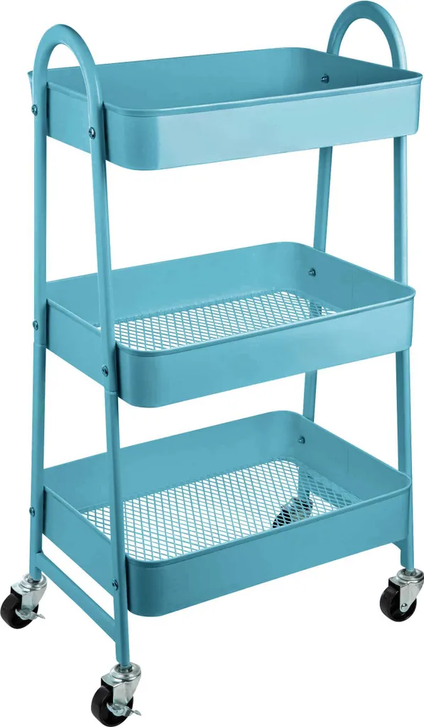 ONVAYA® Servierwagen Silvio | Beistellwagen | Blau | 30,5 X 45 X 77 Cm | 3 Fächer | Multifunktionswagen | Transportwagen | Allzweckwagen | Küchentrolley | Nischenregal
