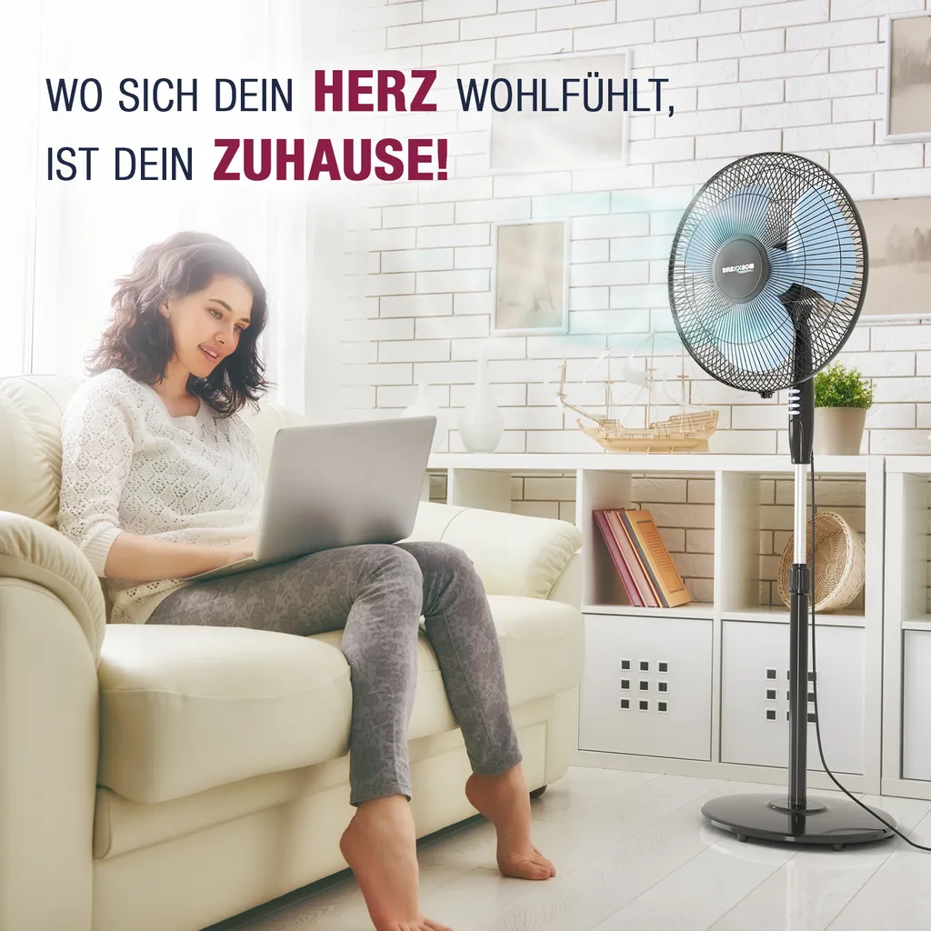 RelaxxNow Super Leiser Standventilator Mit 45W Motoren Leistung, Oszillierender Ventilator Mit 3 Geschwindigkeitsstufen Und Höhenverstellbarkeit Bis 131cm, 41 DB Schlafmodus & 41cm Durchmesser, VTX100 – Bild 8